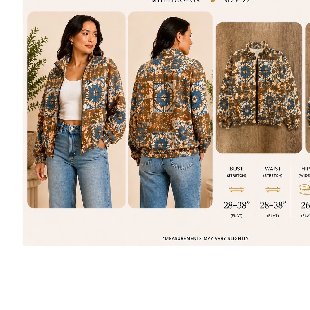 Diana Marciano Vintage 100% Silk Bomber Jacket Geometric Tribal Print Size 22